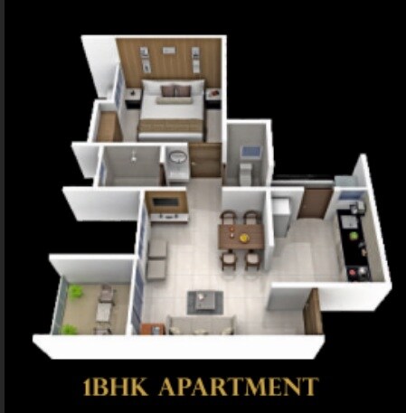 Floor plan of 1 BHK 438 Sq. Ft. Apartment in 51 Siberia, Pune