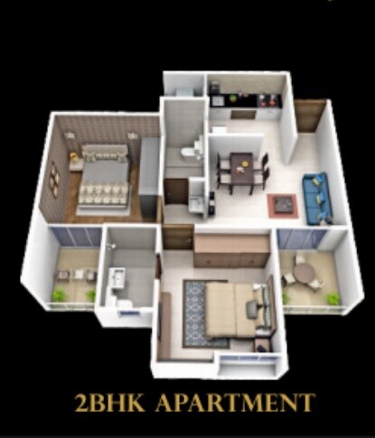 Floor plan of 2 BHK 631 Sq. Ft. Apartment in 51 Siberia, Pune
