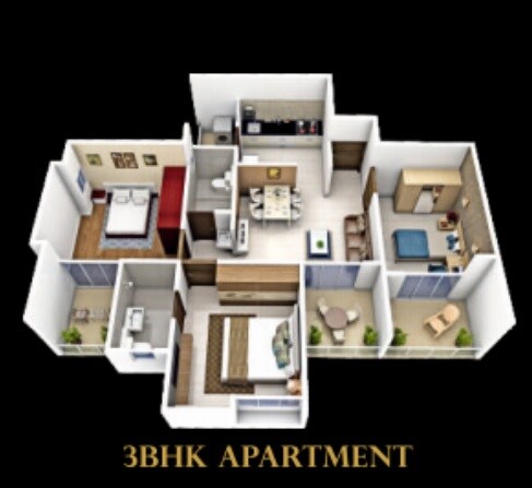 Floor plan of 3 BHK 726 Sq. Ft. Apartment in 51 Siberia, Pune