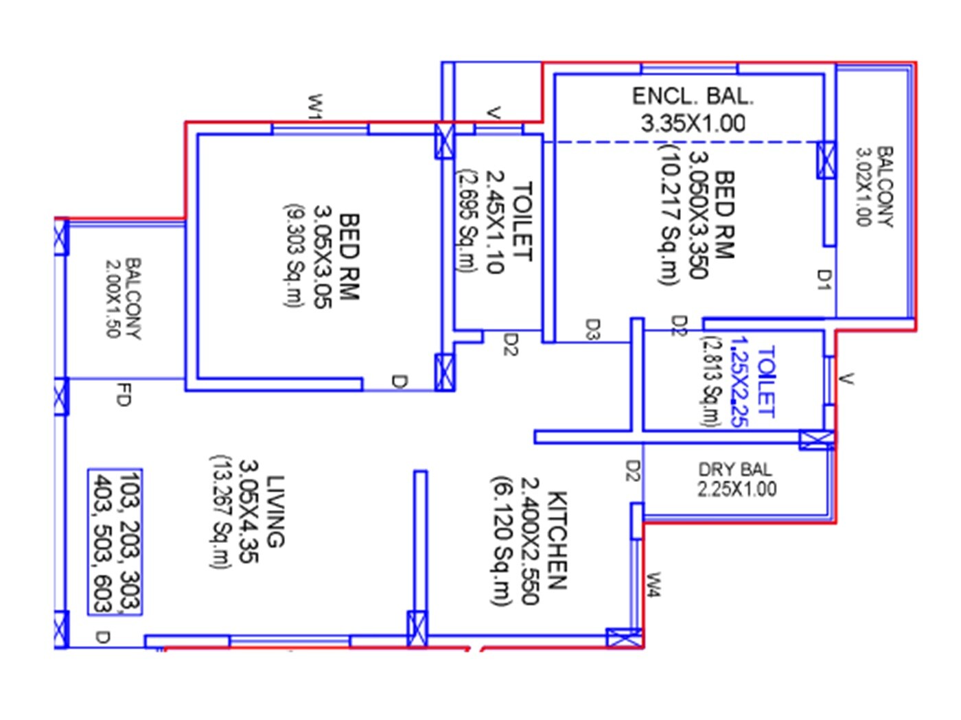 Floor plan of 2 BHK 598 Sq. Ft. Apartment in 8Square Gokuldham, Pune