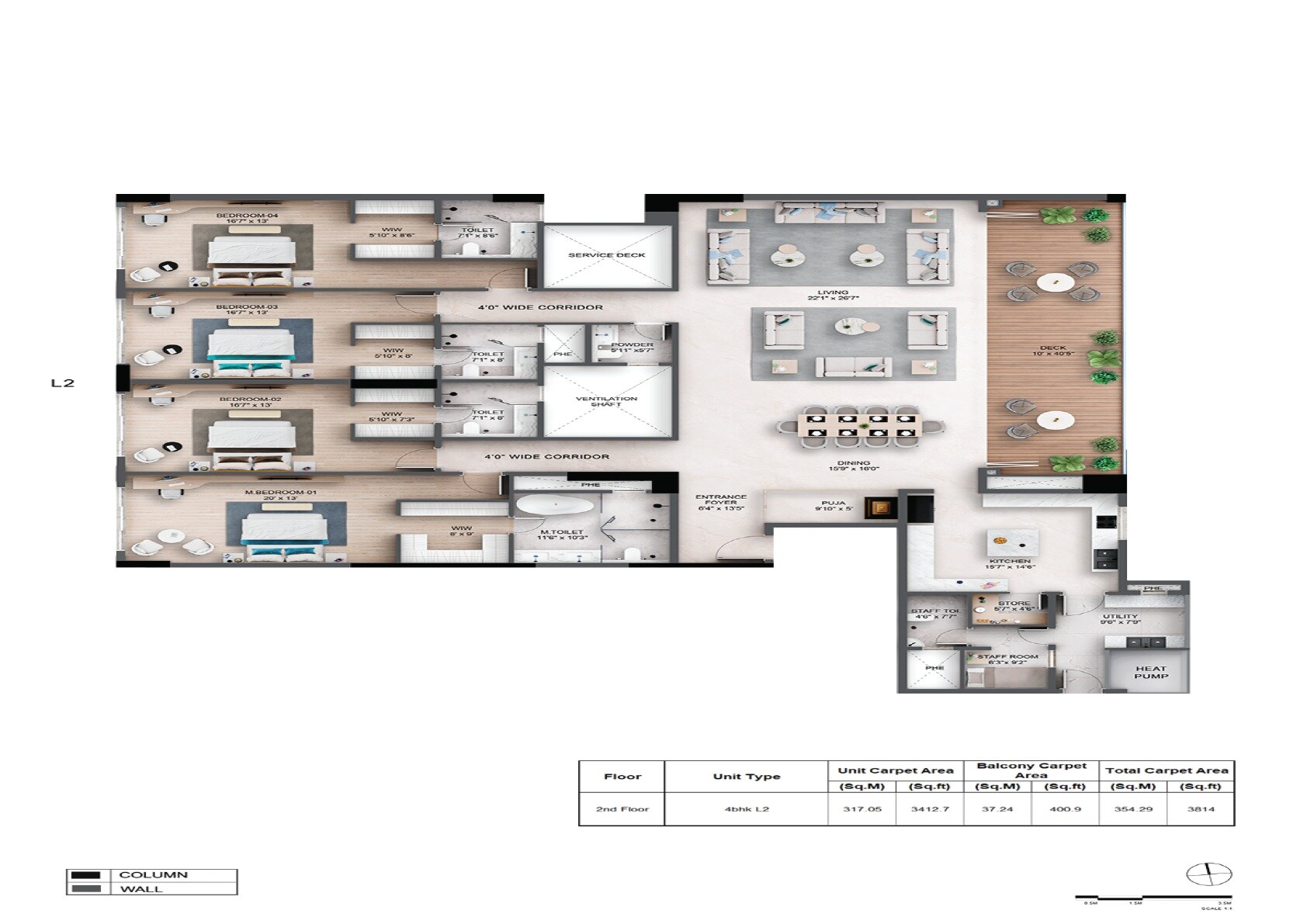 Floor plan of 4 BHK 3814 Sq. Ft. Apartment in A Advani Akara, Pune
