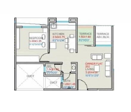 Floor plan of 1 BHK 412 Sq. Ft. Apartment in A V Bhat Ecstasia, Pune