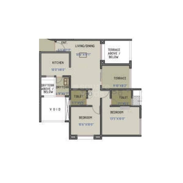 Floor plan of 2 BHK 536 Sq. Ft. Apartment in A V Essenseia 2, Pune