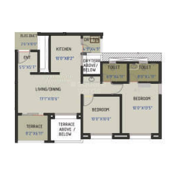 Floor plan of 2 BHK 606 Sq. Ft. Apartment in A V Essenseia 2, Pune