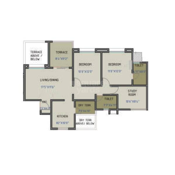 Floor plan of 2 BHK 760 Sq. Ft. Apartment in A V Essenseia 2, Pune