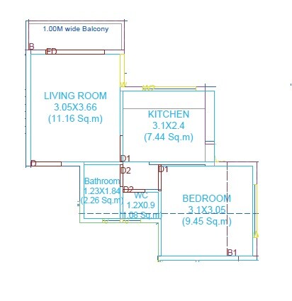 Floor plan of 1 BHK 453 Sq. Ft. Apartment in Aadinath Avenue, Pune