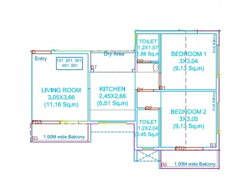 Floor plan of 2 BHK 573 Sq. Ft. Apartment in Aadinath Avenue, Pune
