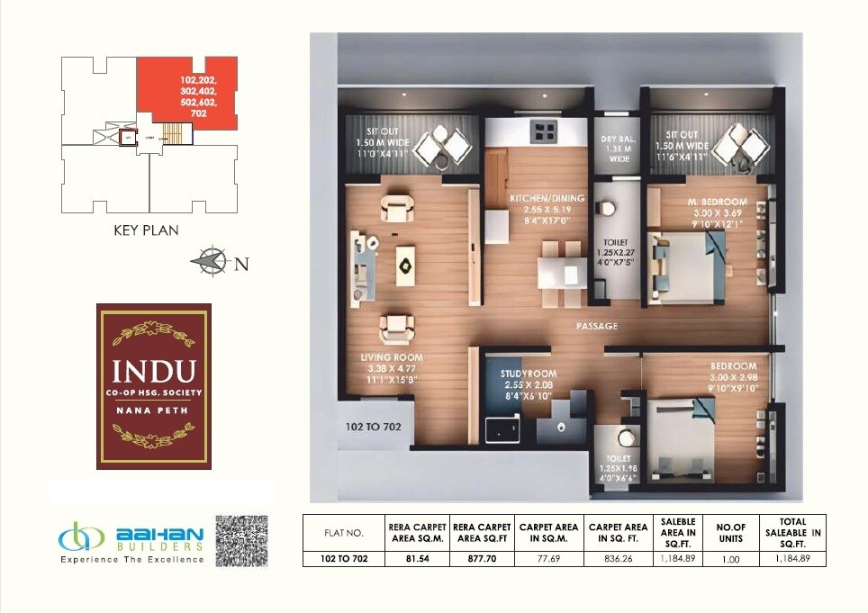 Floor plan of 2 BHK 878 Sq. Ft. Apartment in Aahan Indu Society, Pune