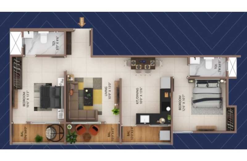 Floor plan of 2 BHK Apartment - 556 sq. ft. in Aaiji Castle, Pune