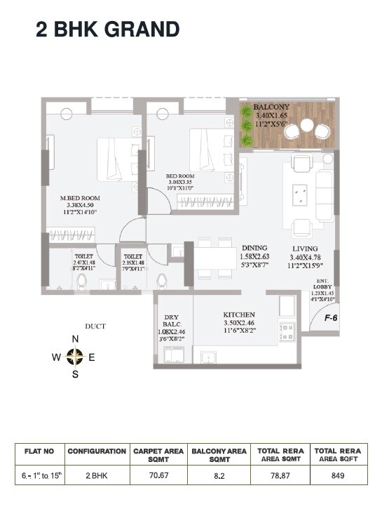 2 BHK 849 Sq. Ft. Apartment
