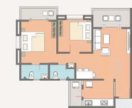 Floor plan of 2 BHK 672 Sq. Ft. Apartment in Aaiji Pink City, Pune