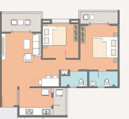 Floor plan of 2 BHK 705 Sq. Ft. Apartment in Aaiji Pink City, Pune