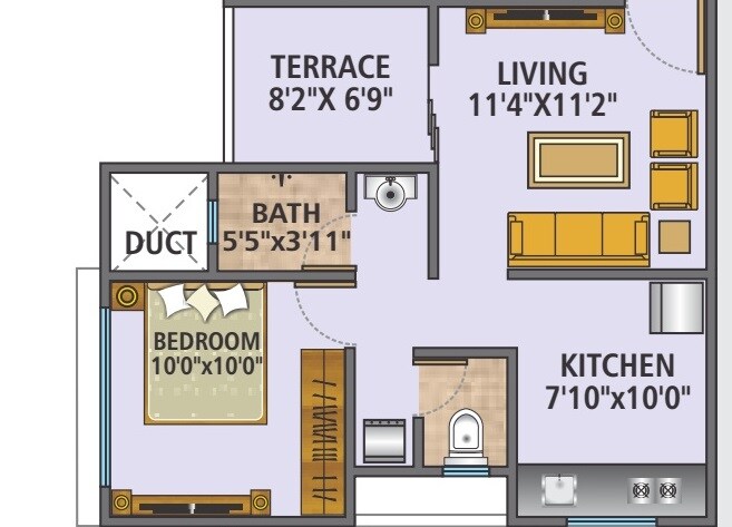 Floor plan of 1 BHK 307 Sq. Ft. Apartment in Aakankssha Jubilation Apartment, Pune