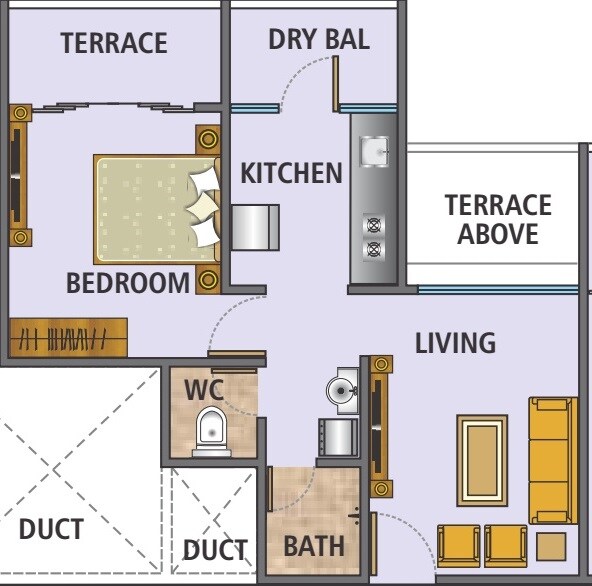 Floor plan of 1 BHK 420 Sq. Ft. Apartment in Aakankssha Jubilation Apartment, Pune