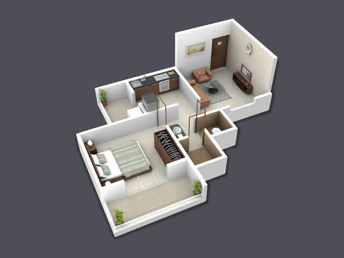 Floor plan of 1 BHK 443 Sq. Ft. Apartment in Aakankssha Jubilation Apartment, Pune
