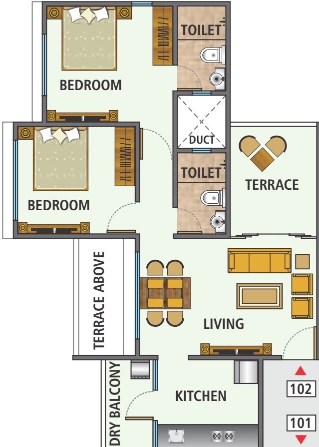 Floor plan of 2 BHK 475 Sq. Ft. Apartment in Aakankssha Jubilation Apartment, Pune