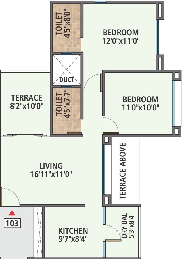Floor plan of 2 BHK 492 Sq. Ft. Apartment in Aakankssha Jubilation Apartment, Pune