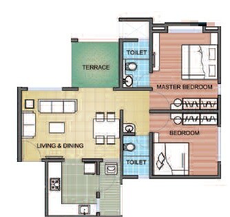 Floor plan of 2 BHK 647 Sq. Ft. Apartment in Aakankssha Jubilation Apartment, Pune