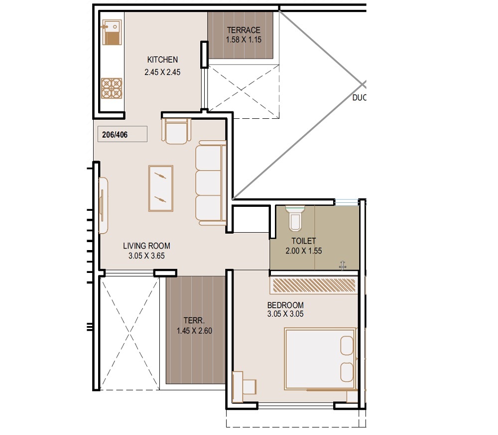 1 BHK 419 Sq. Ft. Apartment in Aakar Coral Park