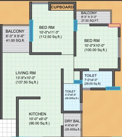 2 BHK 690 Sq. Ft. Apartment
