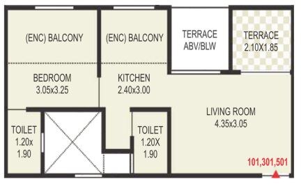 Floor plan of 2 BHK 568 Sq. Ft. Apartment in Aalia Ace Aurum II Phase 1, Pune