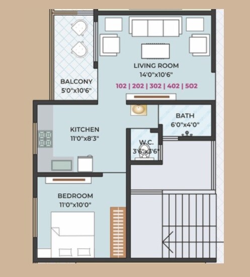 Floor plan of 1 BHK 473 Sq. Ft. Apartment in Aarambh Apartments, Pune