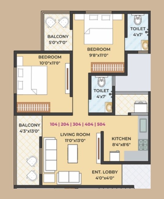 Floor plan of 2 BHK 660 Sq. Ft. Apartment in Aarambh Apartments, Pune