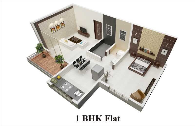 Floor plan of 1 BHK Apartment - 640 sq. ft. in Aarya Ashtavinayak, Pune