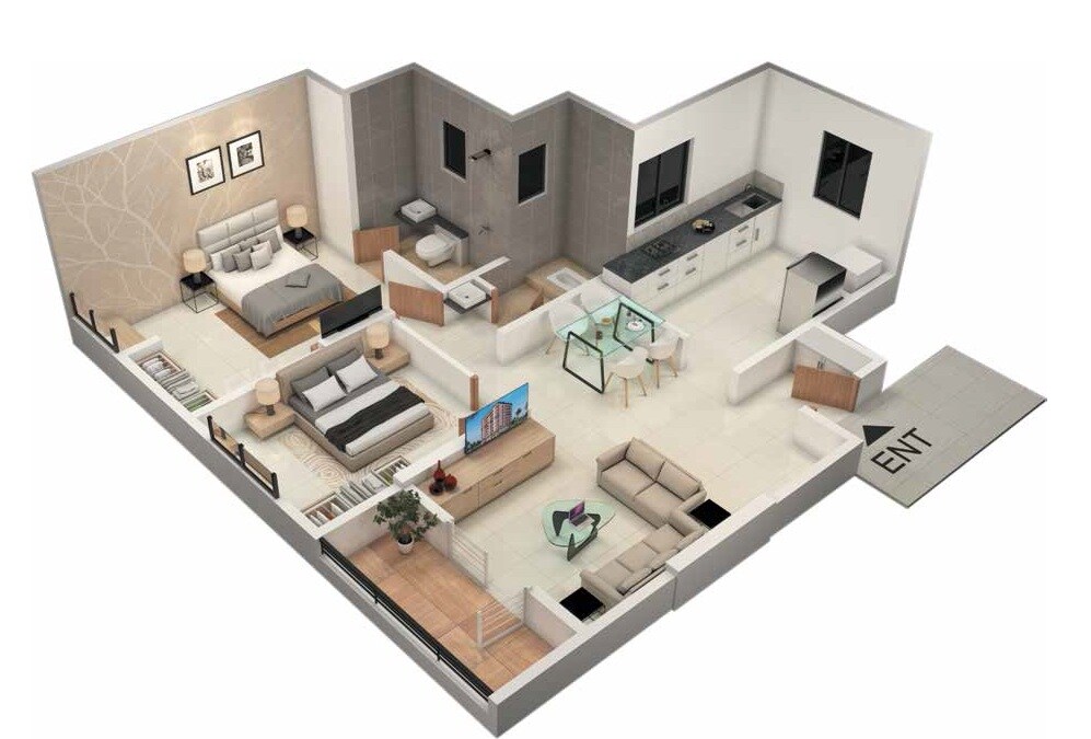 Floor plan of 2 BHK 789 Sq. Ft. Apartment in Aasara Smart Nest Samruddhi, Pune