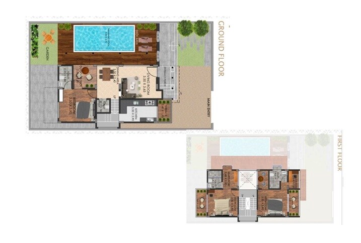 Floor plan of 3 BHK 1831 Sq. Ft. Villa in Aasmi Irene Villas, Pune