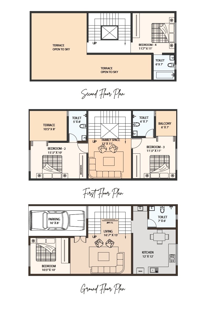 Floor plan of 4 BHK 1898 Sq. Ft. Row House in Aayush Exotica, Pune
