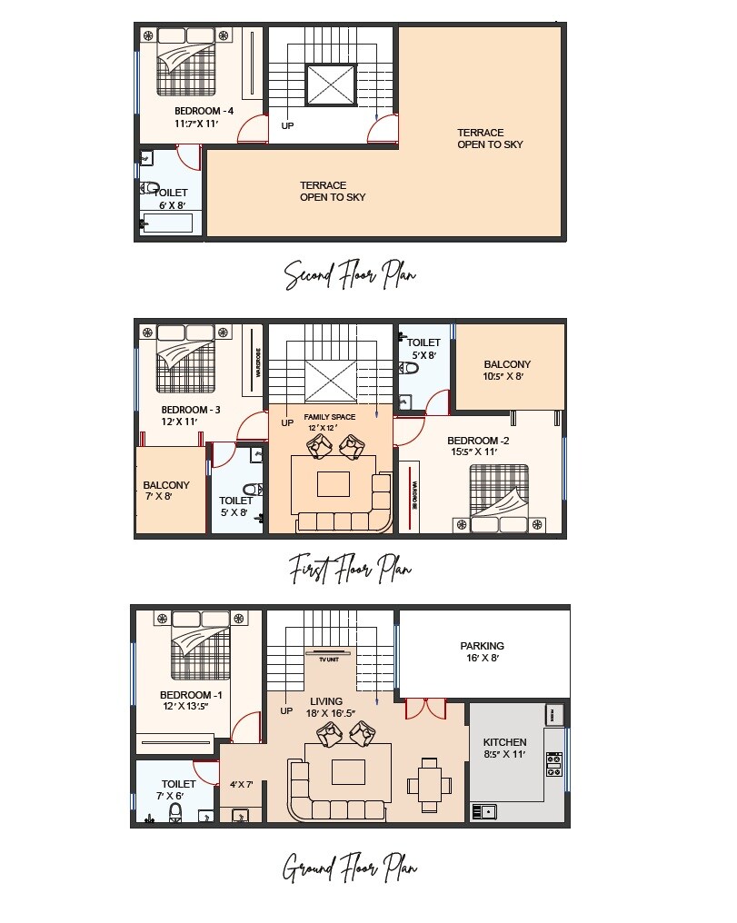 Floor plan of 4 BHK 2015 Sq. Ft. Row House in Aayush Exotica, Pune