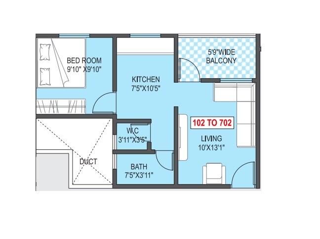 Floor plan of 1 BHK 435 Sq. Ft. Apartment in Aayush Wisteria, Pune