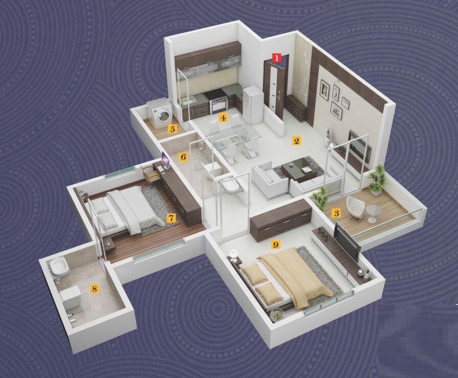 Floor plan of 2 BHK Apartment - 459 sq. ft. in AB Landmarks Elysium, Pune