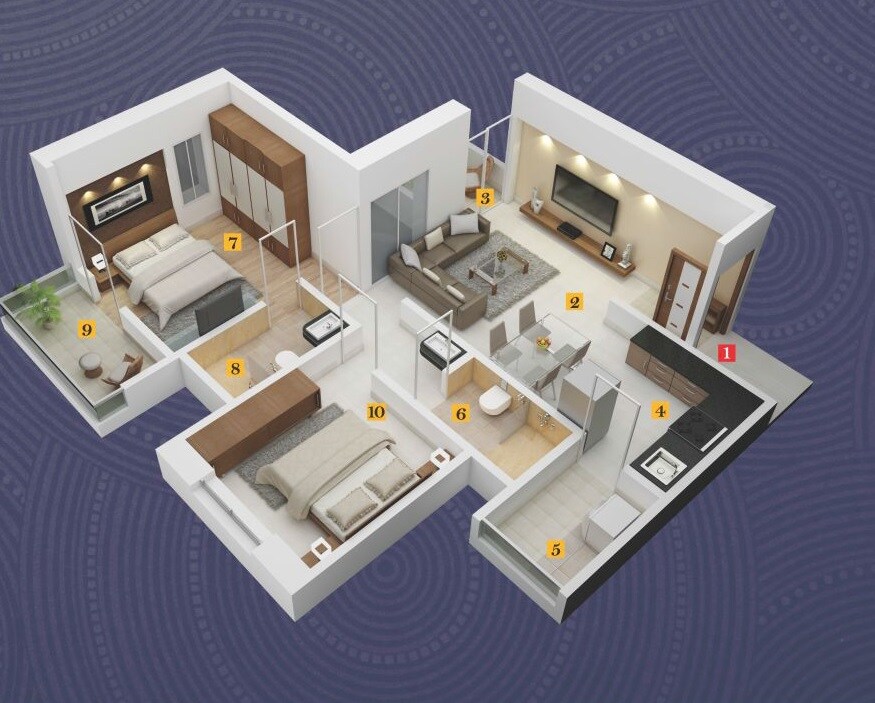 Floor plan of 2 BHK Apartment - 612 sq. ft. in AB Landmarks Elysium, Pune