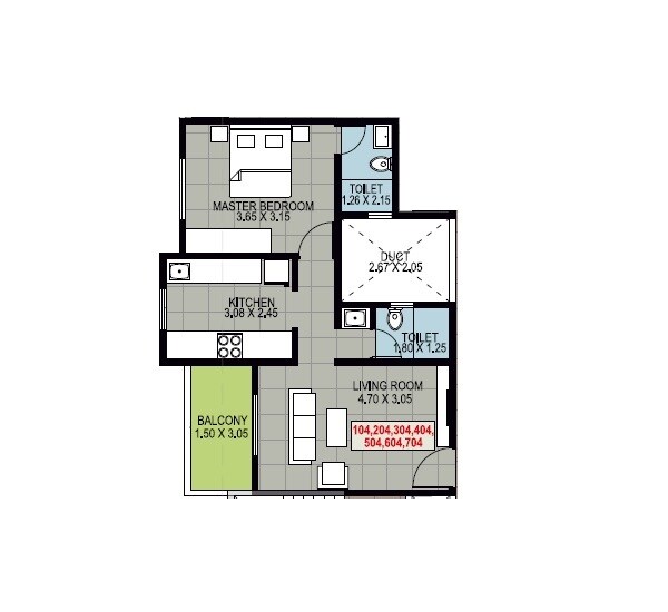 Floor plan of 1 BHK 527 Sq. Ft. Apartment in AB Sparkline Residency, Pune