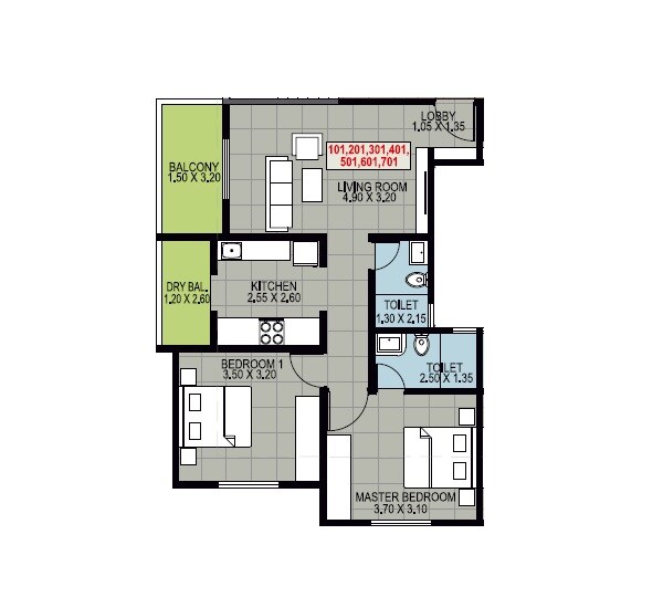 Floor plan of 2 BHK 649 Sq. Ft. Apartment in AB Sparkline Residency, Pune