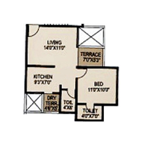 Floor plan of 1 BHK 684 Sq. Ft. Apartment in ABC Courtyard 15, Pune