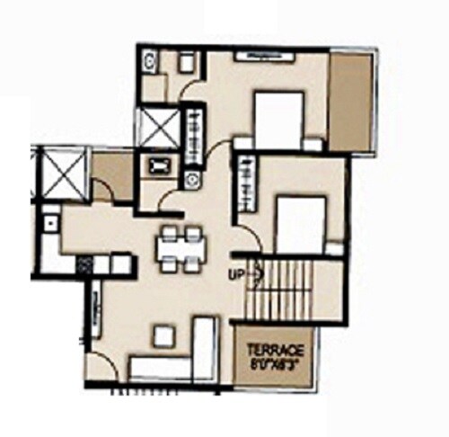 Floor plan of 2 BHK 710 Sq. Ft. Apartment in ABC Courtyard 15, Pune