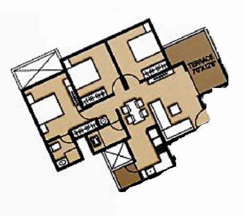 Floor plan of 3 BHK 931 Sq. Ft. Apartment in ABC Courtyard 15, Pune