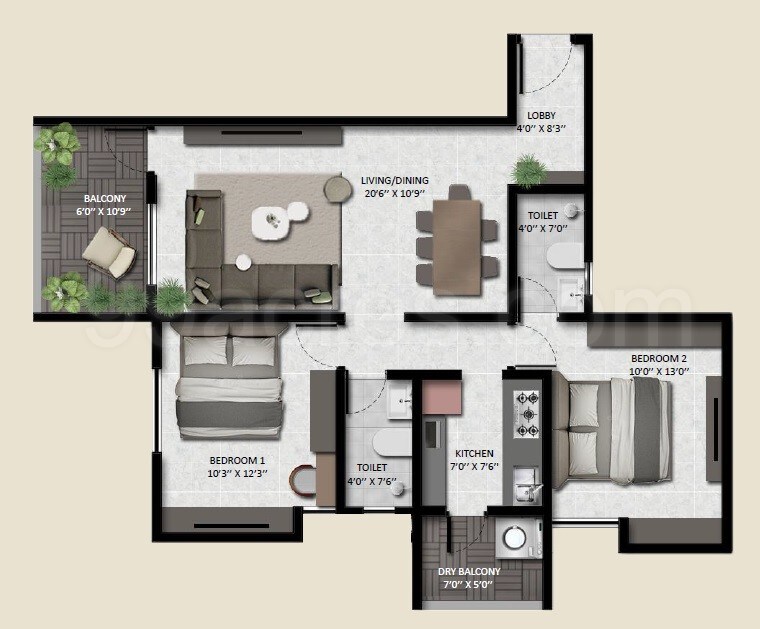 2 BHK 789 Sq. Ft. Apartment