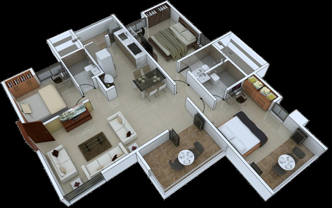 Floor plan of 3 BHK 1112 Sq. Ft. Apartment in Abhilasha Hermes Paras 3, Pune