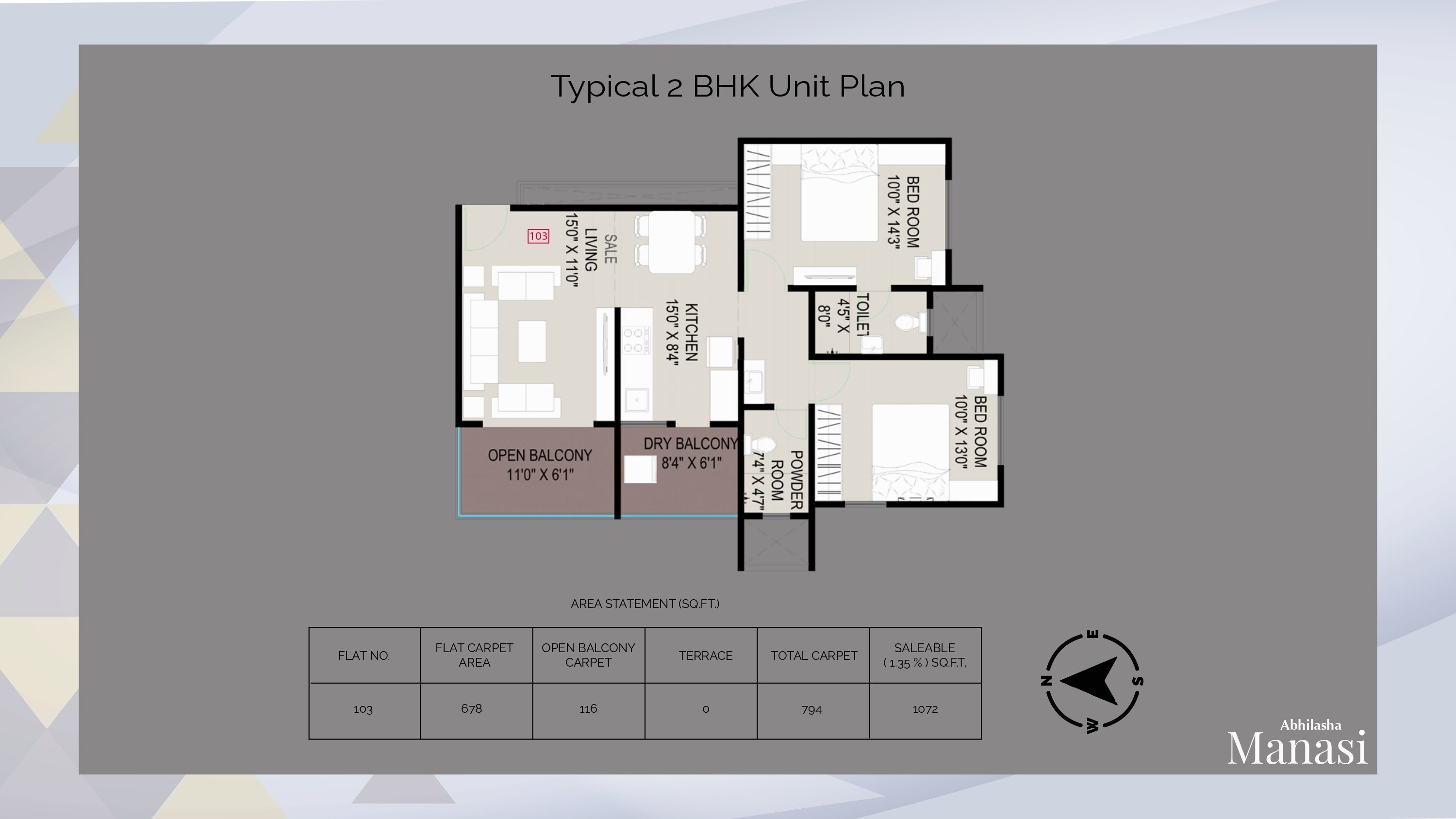 Floor plan of 2 BHK 735 Sq. Ft. Apartment in Abhilasha Manasi, Pune