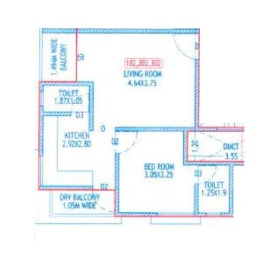 Floor plan of 1 BHK 362 Sq. Ft. Apartment in Abhilasha Sai Vatika, Pune