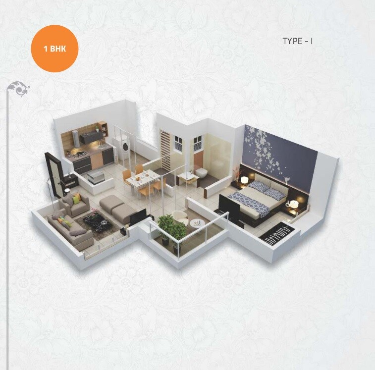 Floor plan of 1 BHK 380 Sq. Ft. Apartment in Abhinav The One, Pune