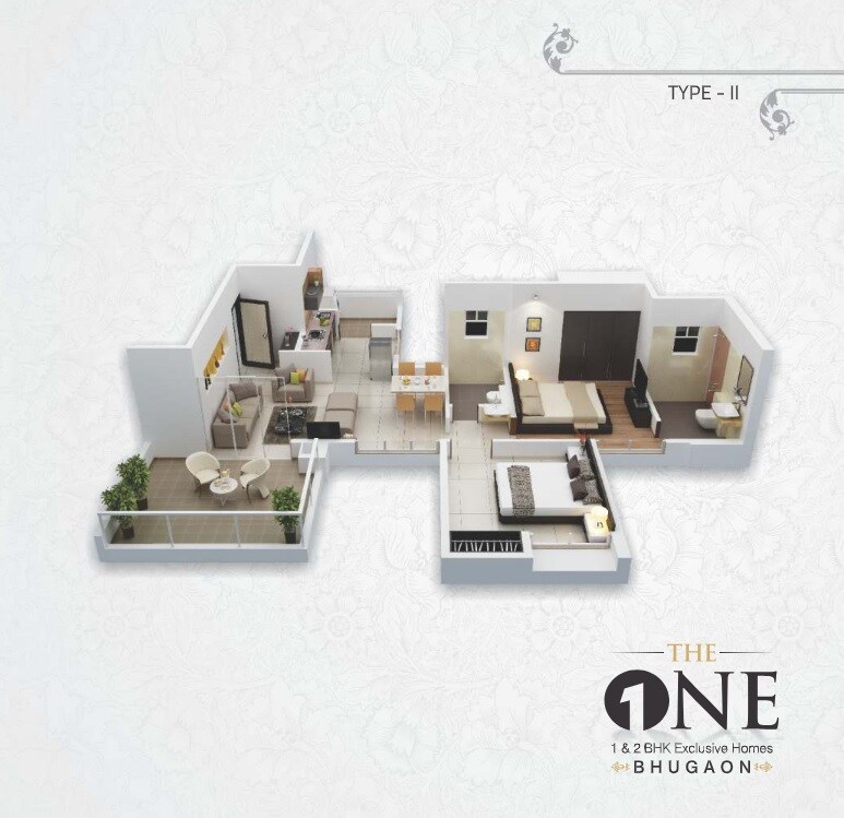Floor plan of 2 BHK 586 Sq. Ft. Apartment in Abhinav The One, Pune