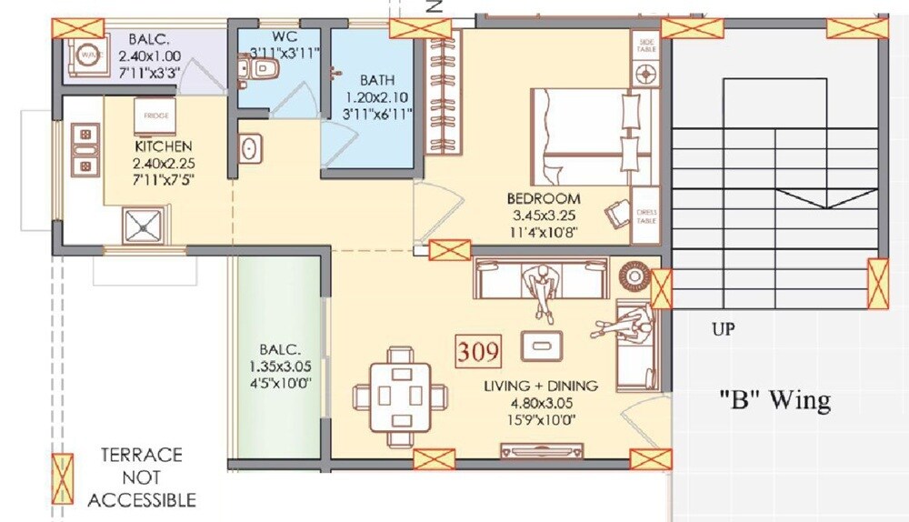 Floor plan of 1 BHK 518 Sq. Ft. Apartment in Abhishek Meadows, Pune