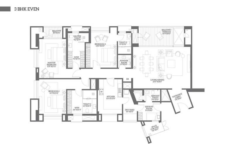 Floor plan of 3 BHK 2199 Sq. Ft. Apartment in ABIL Avaanti, Pune