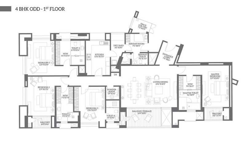 Floor plan of 4 BHK 2620 Sq. Ft. Apartment in ABIL Avaanti, Pune