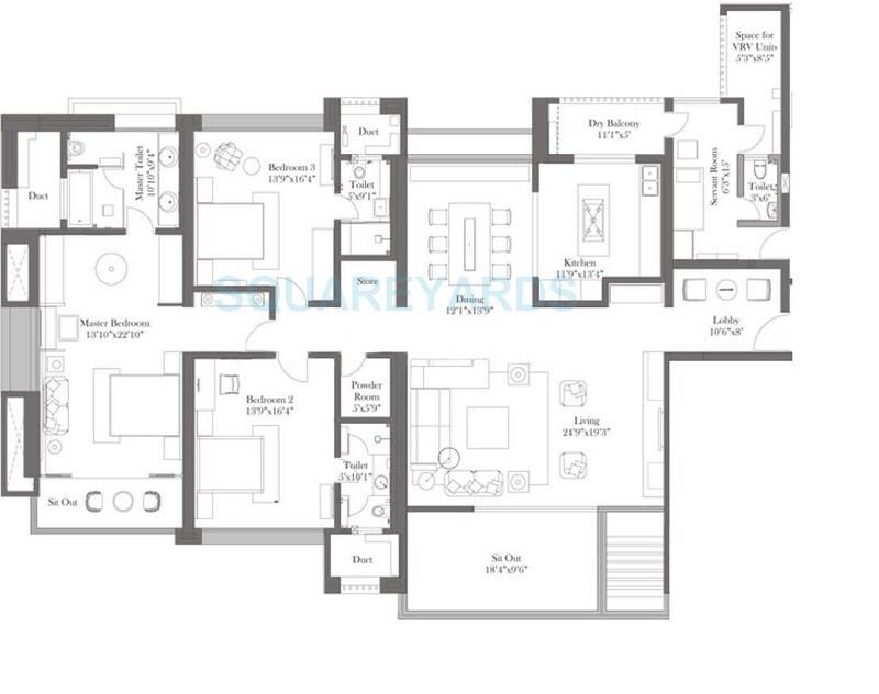 Floor plan of 3 BHK 2074 Sq. Ft. Apartment in ABIL Castel Royale, Pune